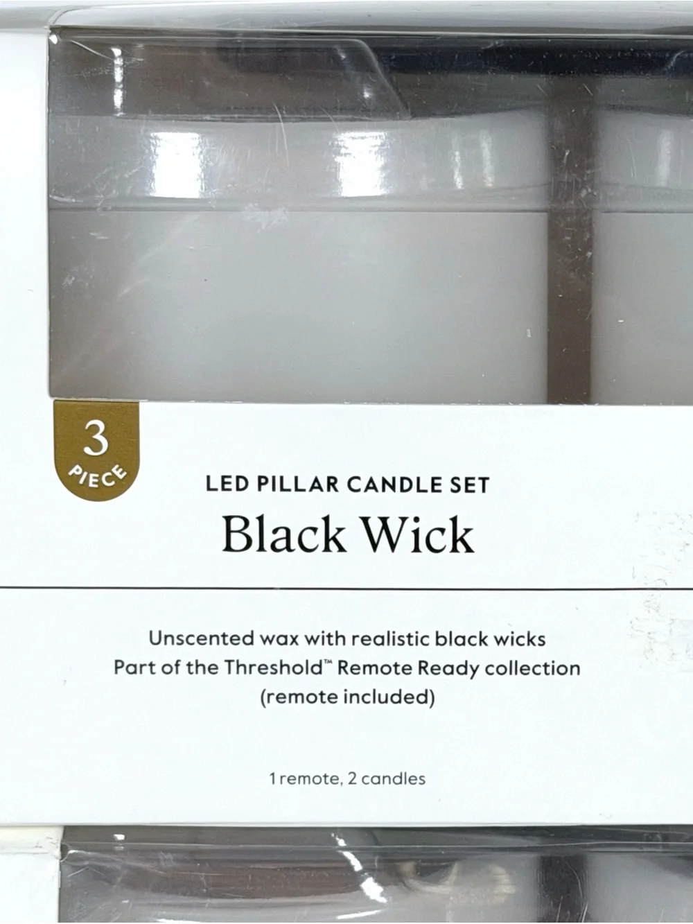 Threshold LED Pillar Candle Set Black Wick 2 Box Lot 4 Candles + 2 Remotes